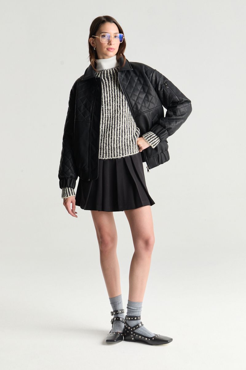 BOMBER LEATHER PUFFER