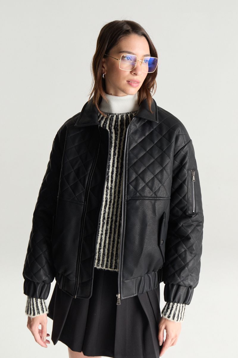 BOMBER LEATHER PUFFER