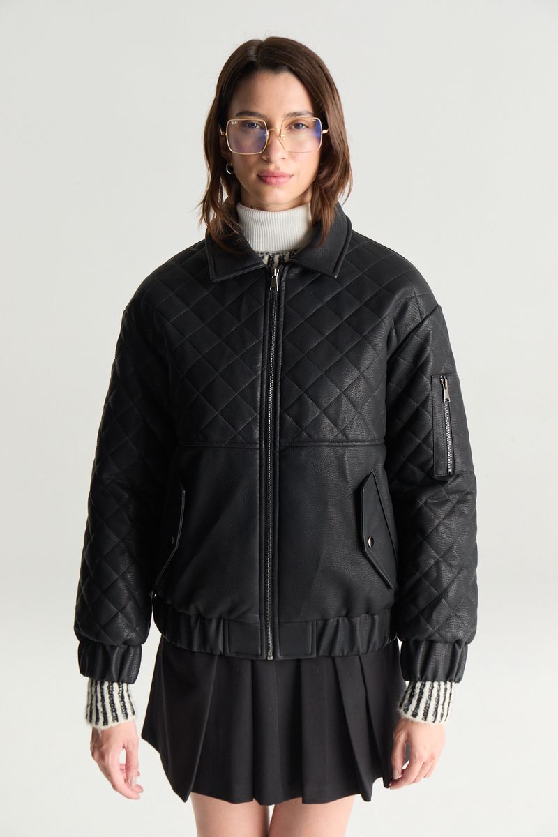 BOMBER LEATHER PUFFER