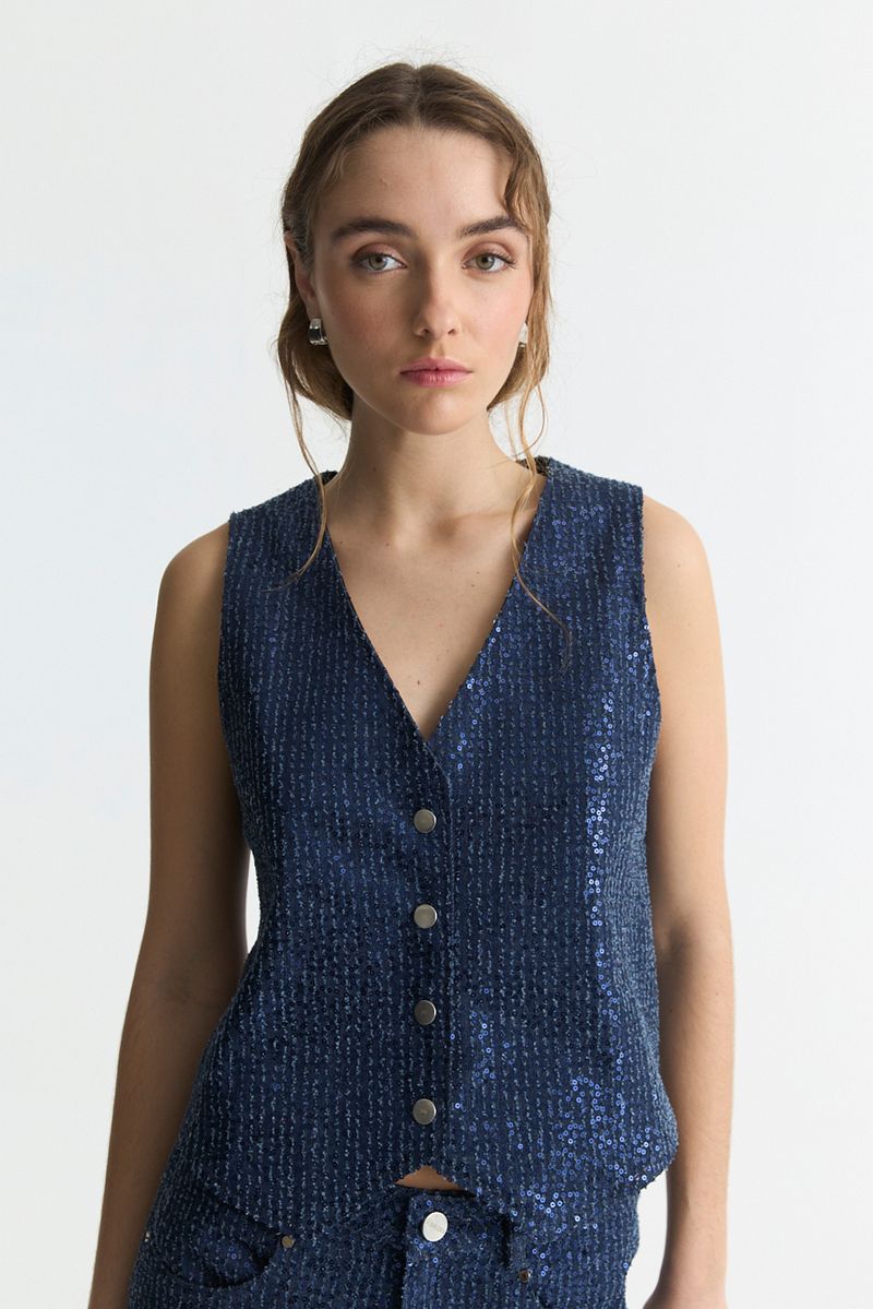 CHALECO DENIM SEQUINS