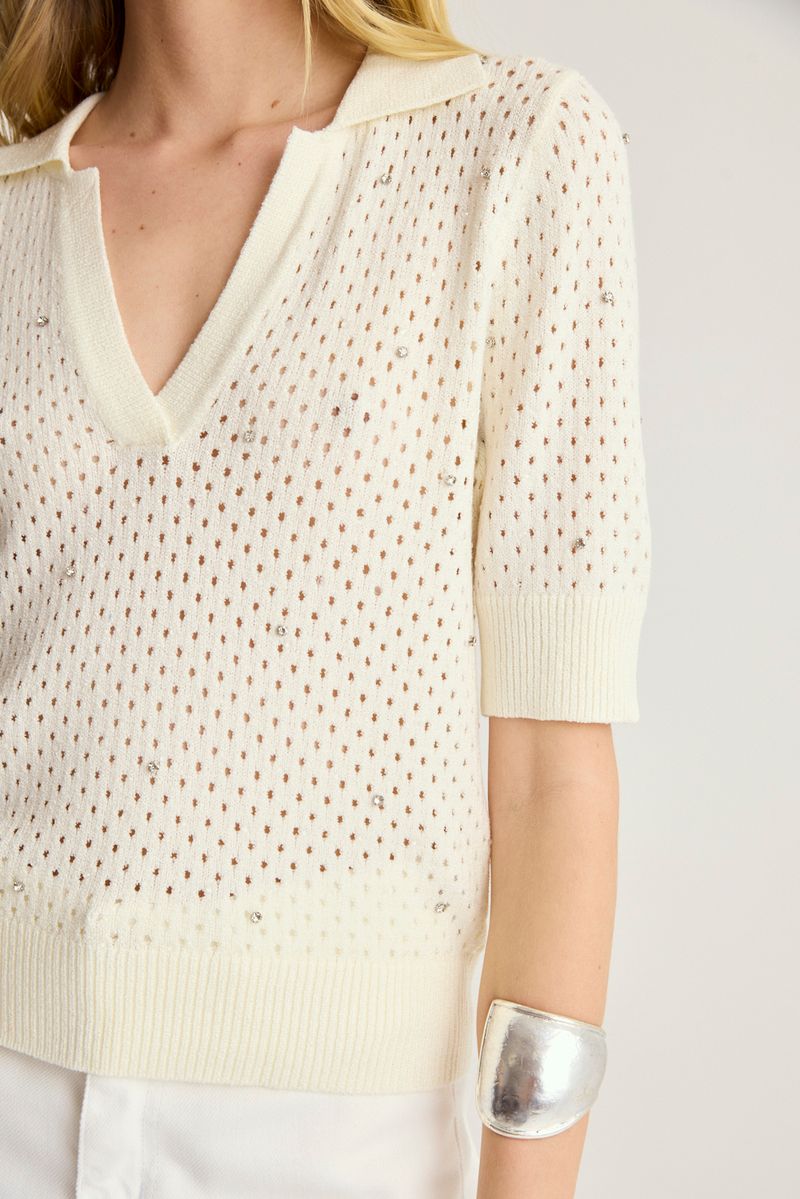 SWEATER POLO MESH STONES