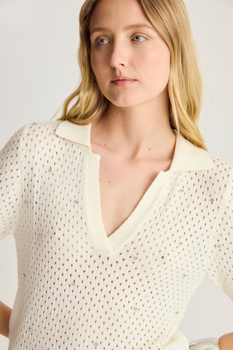 SWEATER POLO MESH STONES