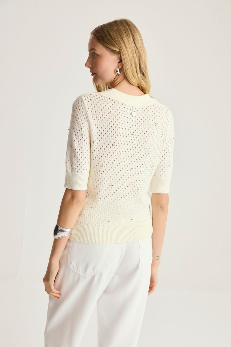 SWEATER POLO MESH STONES