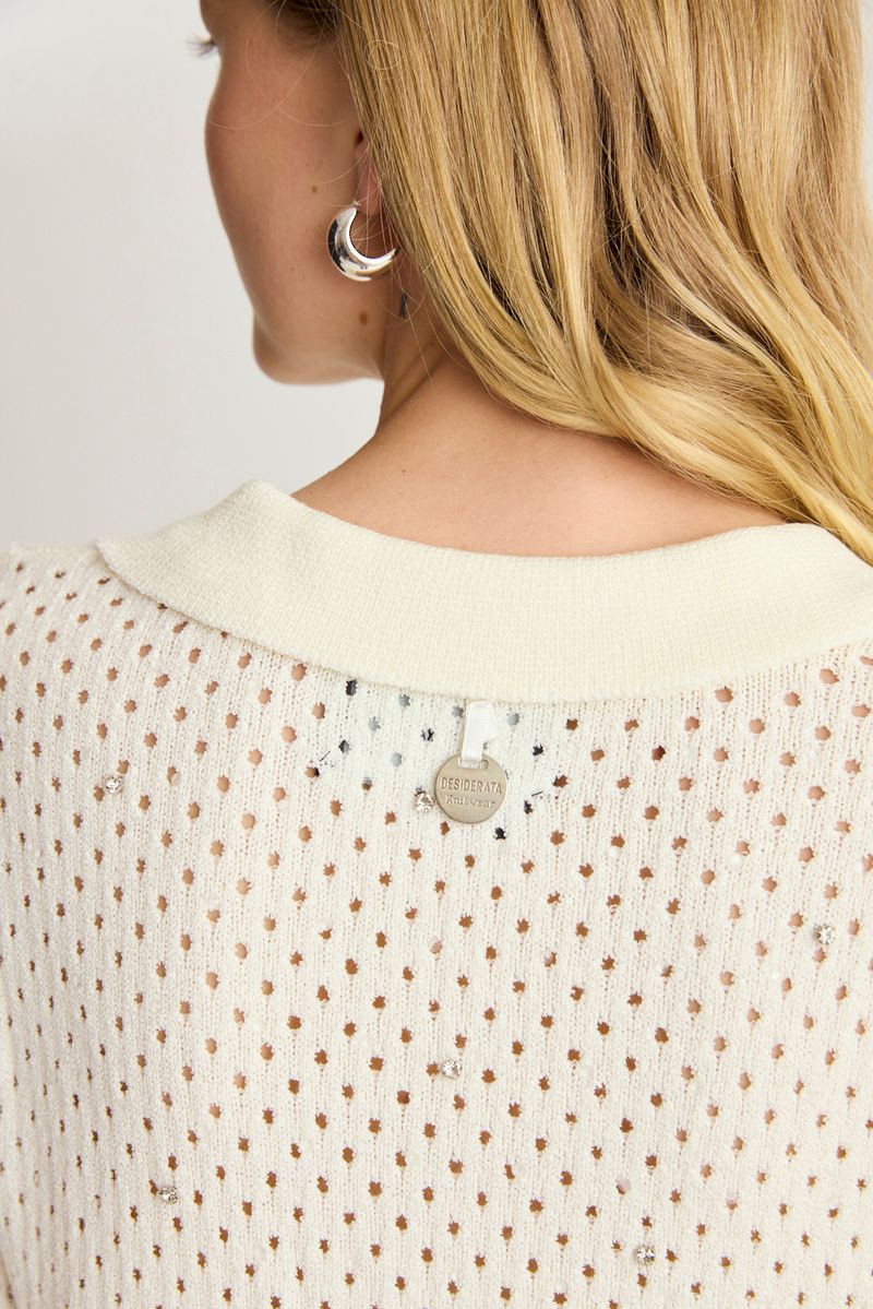 SWEATER POLO MESH STONES