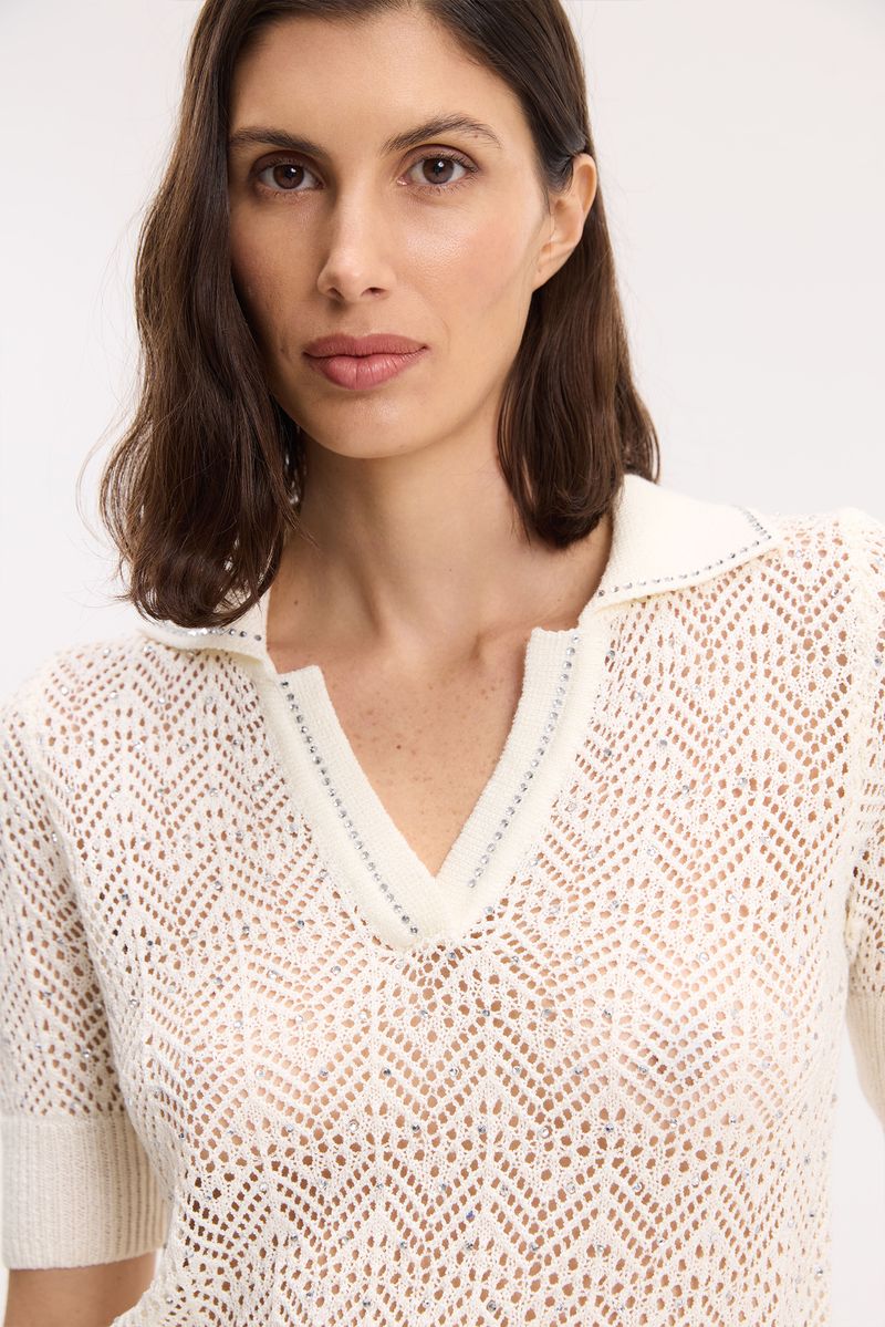 SWEATER POLO MESH ROSE
