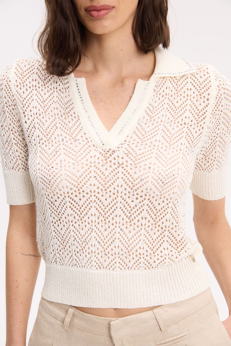 SWEATER POLO MESH ROSE