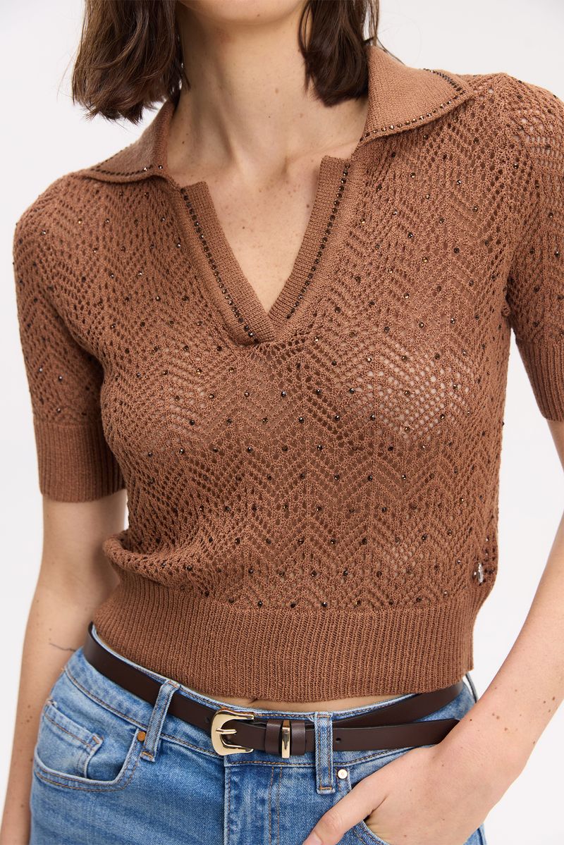 SWEATER POLO MESH ROSE
