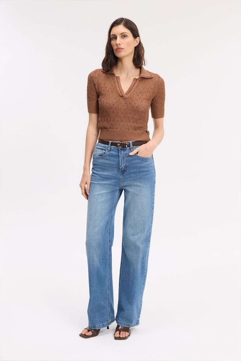 SWEATER POLO MESH ROSE