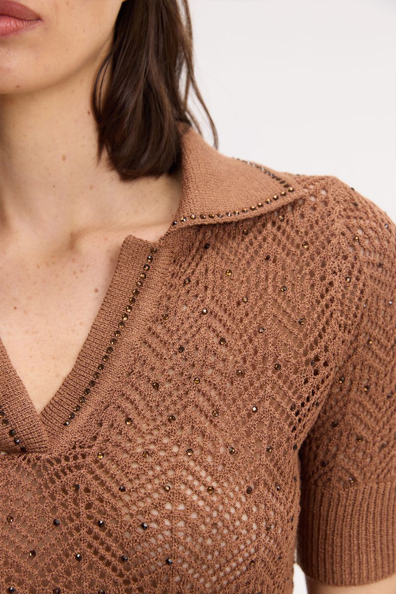 SWEATER POLO MESH ROSE