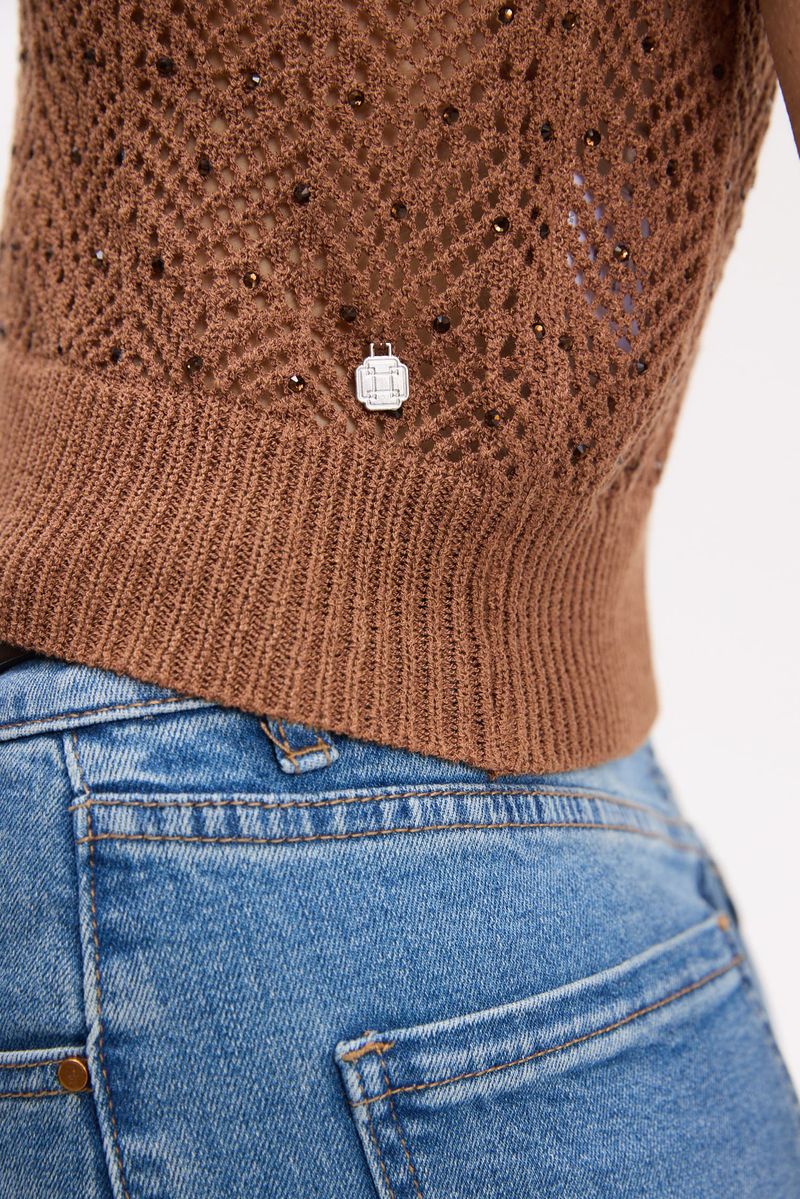 SWEATER POLO MESH ROSE